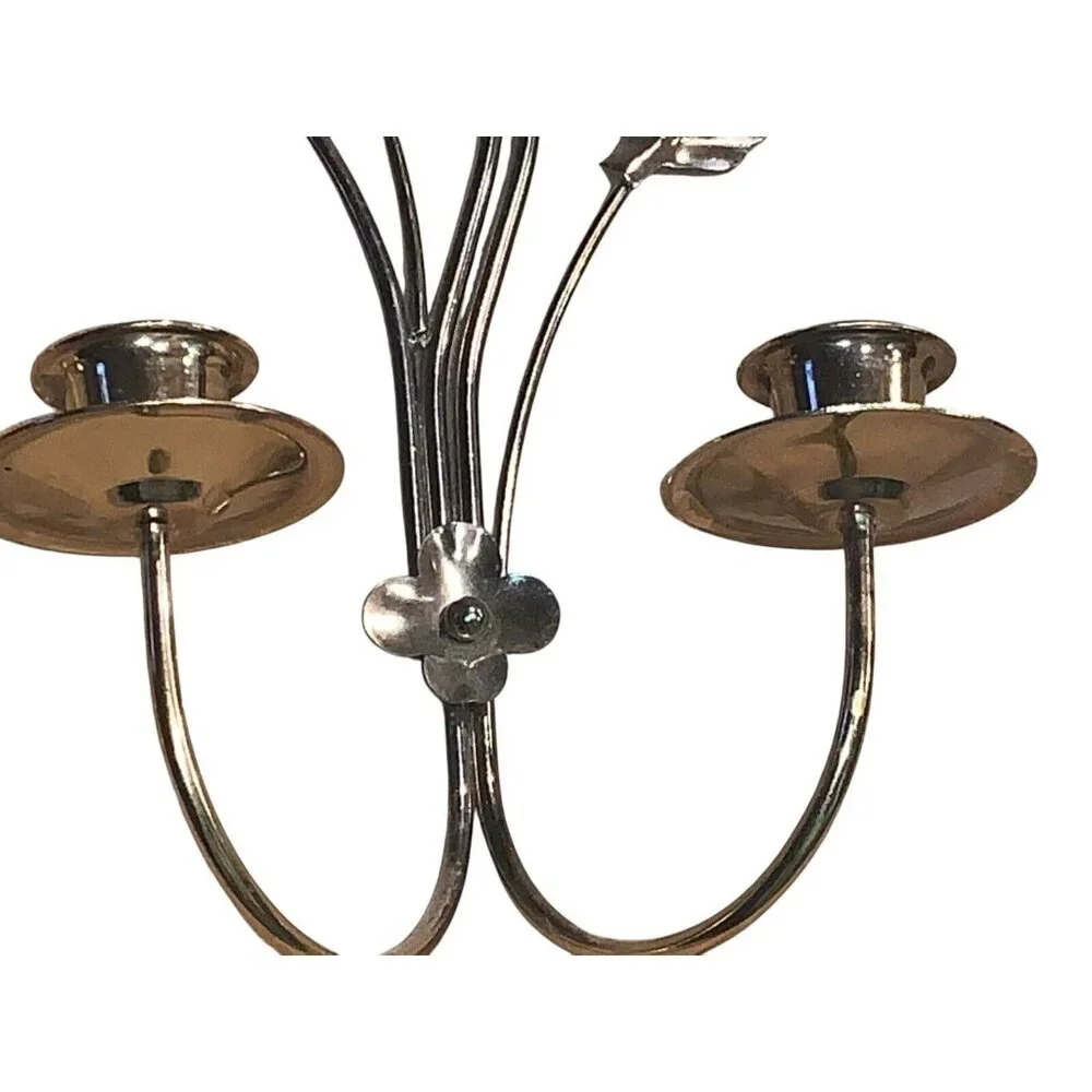 Vintage Set Of 2 Beautiful Gold Sconces Candle Holders With Leaves Wall‎ Hanging